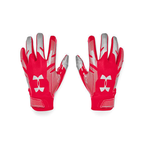 Under Armour Boys' Pee Wee F8 Football Gloves , Red (600)/Metallic Silver , One Size Fits All