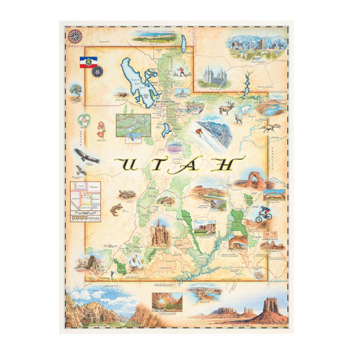 Xplorer Maps Utah State Hand-Drawn Map - Authentic 18x24 Vintage-Style Wall Art - Lithographic Print with Soy-Based Inks - Made in USA