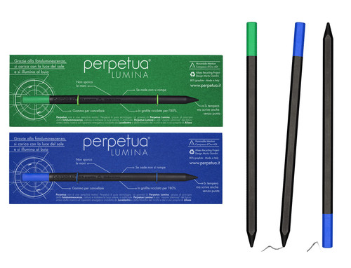 Perpetua Lumina - Kit of 2 Collectible Pencils Made in Italy - Recycled Graphite Pencil with Bright Eraser - Eco Friendly Gift Idea
