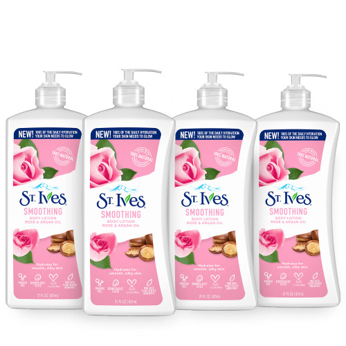 St. Ives Smoothing Hand & Body Lotion for Dry Skin Rose and Argan Oil Made with 100% Natural Moisturizers 21 oz 4 Pack St. Ives Smoothing Hand & Body Lotion for Dry Skin Rose and Argan Oil Made with 100% Natural Moisturizers 21 oz 4 Pack