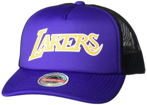 Mitchell & Ness Los Angeles Lakers Jersey Hook Trucker Mesh Snapback Adjustable Hat Cap - Purple Mitchell & Ness Los Angeles Lakers Jersey Hook Trucker Mesh Snapback Adjustable Hat Cap - Purple