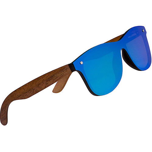 Woodies Oversize Flat Lens Mirrored Blue Walnut Wood Polarized Sunglasses for Men and Women | 100% UVA/UVB Protection