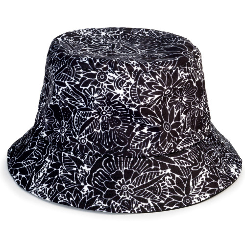Laurel Burch Black and White Floral Print Reversible Bucket Hat