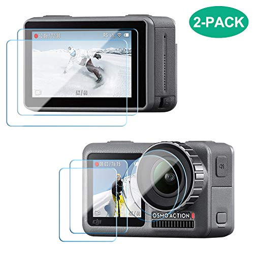[2 Pack] Tempered Glass Screen Protector Film for DJI OSMO Action Camera, 9H Ultra Clear Anti-Scratch Explosion-Proof Tempered Glass Protection Film for Front & Rear Screen and Lens Screen