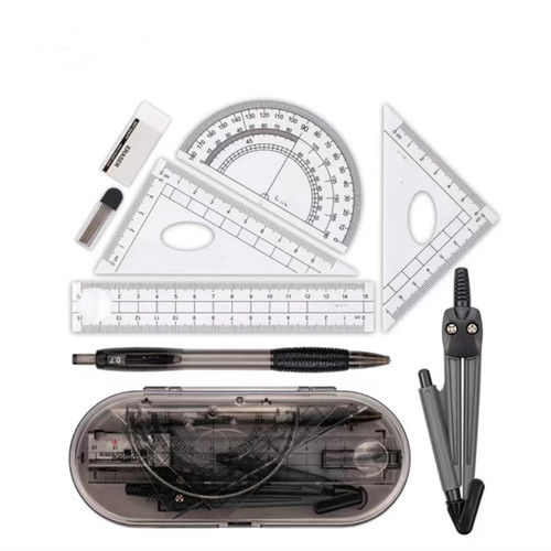 EARSHOT Drafting Tools 8-Piece Math Compasses and Protractor Set with Shatterproof Storage Box, Includes Ruler, Protractor, Compass, Eraser, Lead Lead, Pencil Compass and Protractor Set