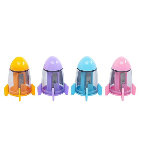 Pencil Sharpener, Pencil Sharpeners Single Hole Rocket Shape Sharpener for Kids Student School Classroom Stationery Assorted Colours (Pack of 12)