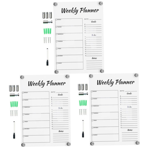STOBOK 3 Sets Message Writing Board Weekly Dry Erase Board Dry Erase Meal Planner Dry Erase Weekly Planner Wall Erasable Note Board Magnetic Notepad Child Whiteboard Acrylic Memorandum