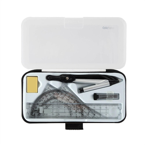 ARINAL Drawing Compass Math Geometry Set, 7-Piece Student Supplies Set with Storage Box, Includes Ruler, Protractor, Compass, Eraser, Pen Refills for Drawing Geometry Set