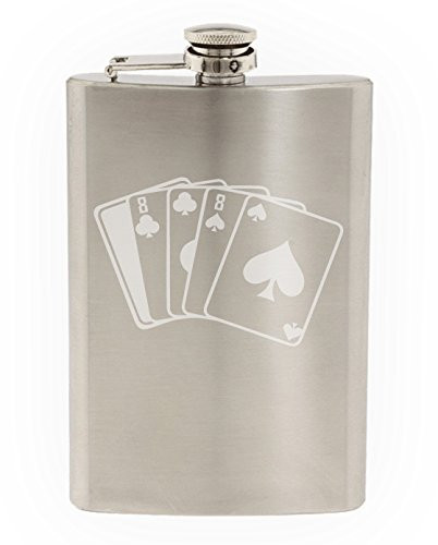 Dead Man's Hand Poker Player Etched Stainless Steel 8 oz Flask