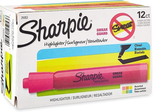 SHARPIE 25053 Tank Highlighters, Chisel Tip, Assorted Colors, 36 Markers