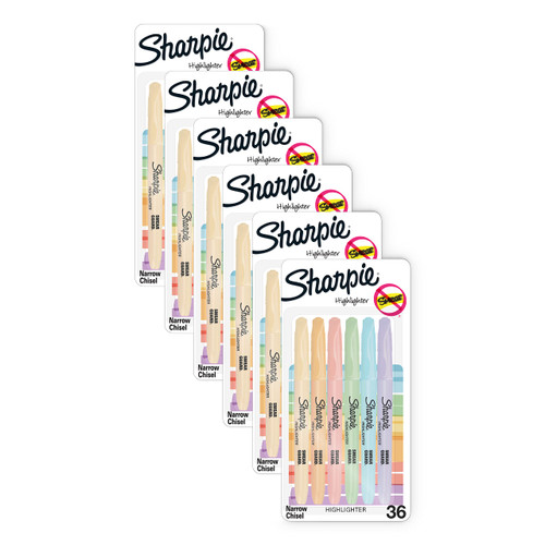 SHARPIE Pocket Highlighters, Mild Pastel Colors, Assorted, Chisel Tip, 36 Count