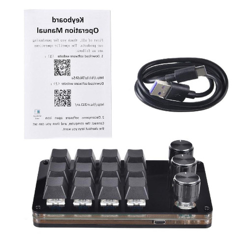 12 Key Macro Programmable Keyboard Mini Mechanical Gaming Macro Keyboard 3 Knob KeyPad Hot Swap Gaming Keyboard Mini Keyboard Programmable Keypad DIY Hot Swap Mechanical Keyboard
