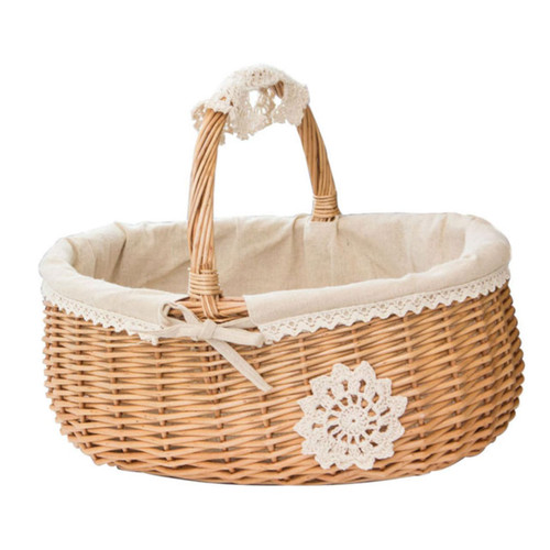 Garneck Woven Storage Rattan Fruit Wedding Flower Basket Harvest Basket Rattan Flower Basket Woven Wedding Willow Gift Busket Country Picnic Basket White Manual Wine Basket Wicker