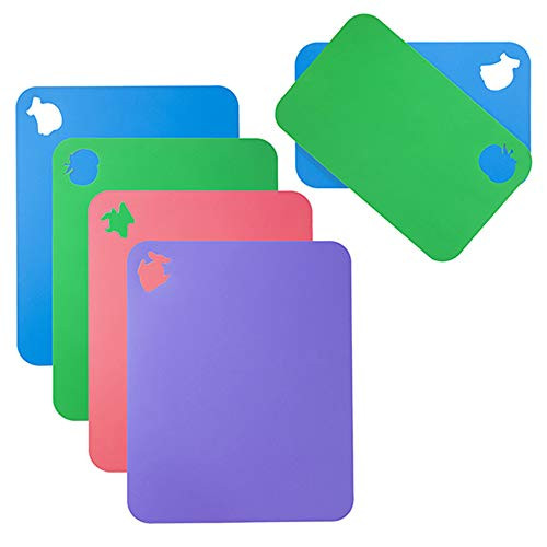Flexible Cutting Board for Kitchen 14.5X11 Thick 0.7mm Set of 6 Flexible Cutting Board Mats With Food Icons Assorted Colors Flexible Plastic Cutting Board