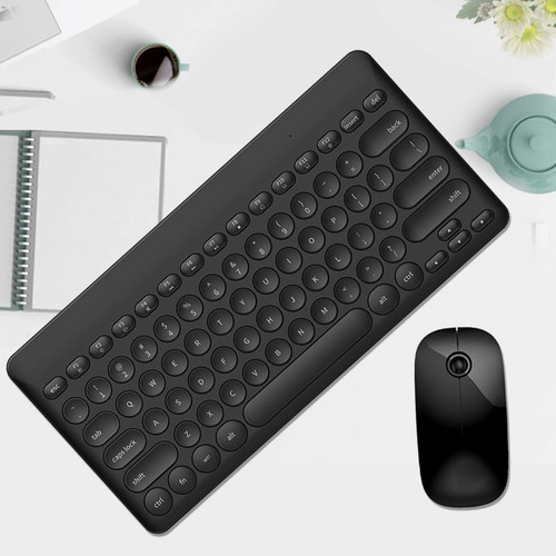 GOWENIC Mouse Keyboard Set,IK6620 2.4ghz Wireless Round Cap Button 90 Keys + Multimedia Keyboard and Mouse Set Mute Mouse for PC Laptop Home Office (Black)