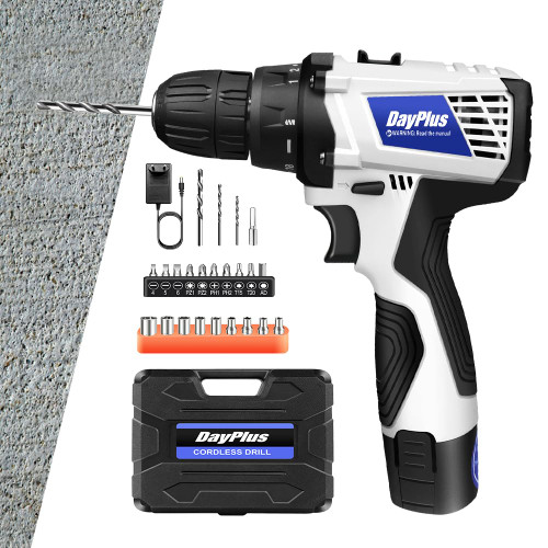 Cordless Drill Set, Portable Rechargeable Drill Tool Kit, Power Drill Kit with 2x Batteries and Charger, 3/8-Inch Keyless Chuck, Variable Speed, 23pcs Drill Bits and Storage Case