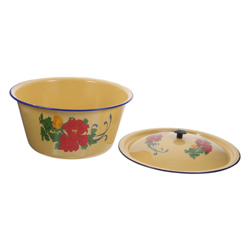 FELTECHELECTR Enamel Basin Fruit Washing Bowl Nonstick Soup Pot Enamelware Plates Enamel Pot Metal Pail with Lid