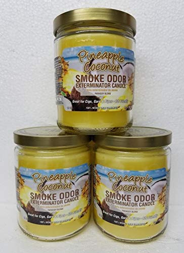 Smoke Odor Exterminator 13 oz Jar Candle, Pineapple Coconut Set of Three Candles.