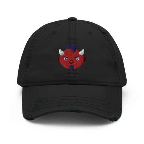 Hogue WS LLC Kawaii Devil Hat (Embroidered Distressed Dad Cap) Cartoon Satan Hats Black