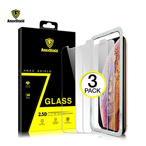 AmexShield Screen Protector for Apple iPhone Xs Max (3 Pack), Clear, 0.25mm iPhone Xs Max 9H Tempered Glass Screen Protector, Advanced Clarity [3D Touch], Bubble Free, Easy Instalion