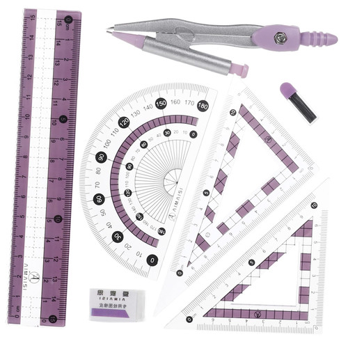 VILLCASE 4 Sets Ruler Set Professional Geometry Protractor Drawing Stationery Supply Kit Measurement Tool Compass Drawing Triangle Ruler Multifunction Student Wrought Iron Square Foot