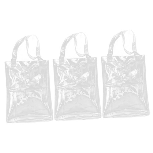 KALLORY 3pcs Handbag File Folders Transparent Bags with Handles Document Organizer Letter Size Gift wrap Tote Bag Clear Document Bag Shopping Retail Bags PVC Student Pouch Bookshelf