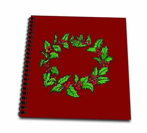 3dRose Christmas Holly Wreath Vector Art On Red - Drawing Books (db_355551_1)