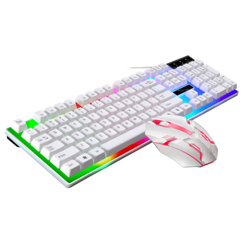 MERRYHAPY Set Ergonomic Gaming Keyboard Wireless Keyboard Mechanical Feeling Keyboard Compact Ergonomic Keyboard Backlight Wired Keyboard Wire Mouse Computer USB Mouse Accessories Led White