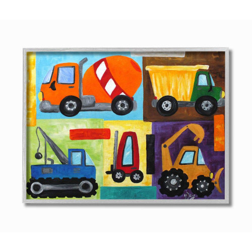 Stupell Industries Construction Trucks Set Grey Framed Wall Art, 16 x 20, Design by Artist nJoyArt