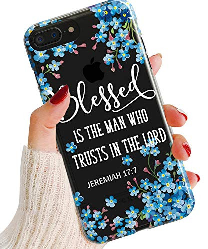 iPhone 6 Case,iPhone 6S Case,Stunning Flowers Floral Bible Verse Jeremiah 17:7 Blessed Inspirational Christian Soft Clear Anti-Scratch Shockproof Bumper TPU Case Cover for Apple iPhone 6/6S