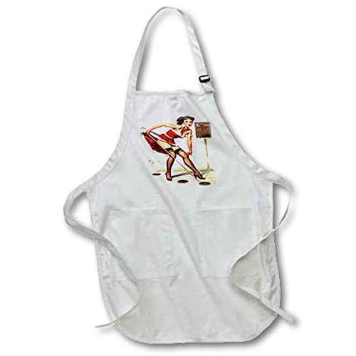 3dRose Print of Elvgren Pinup Playing Shuffleboard-Full Length Apron, 22 by 30-inch, White, with Pockets (apr_204077_1)
