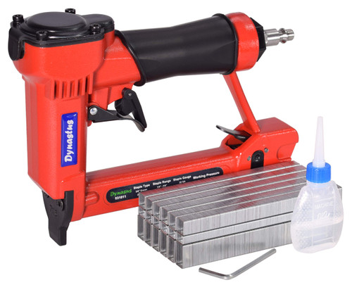 Dynastus Pneumatic Upholstery Staple Gun, 22 Gauge 3/8" Wide Crown Air Stapler Kit, by 1/4-Inch to 5/8-Inch, with 6000 Staples, Red