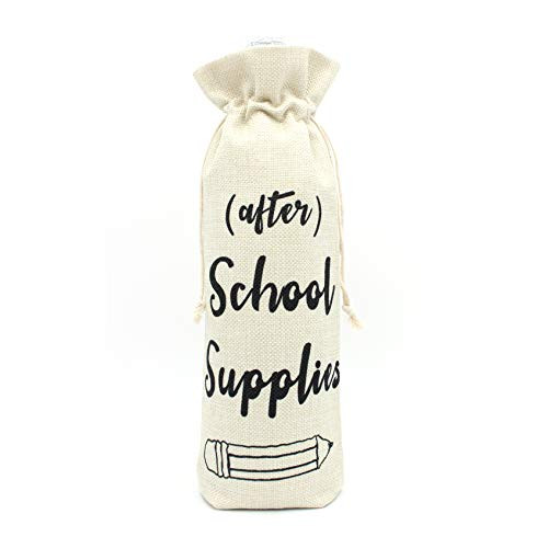 After School Supplies Wine bags-Present for Teacher Gift for Coworkers Teacher appreciation gift wine bottle bags with drawstring-After school snack wine glass cover cotton burlap wine bags