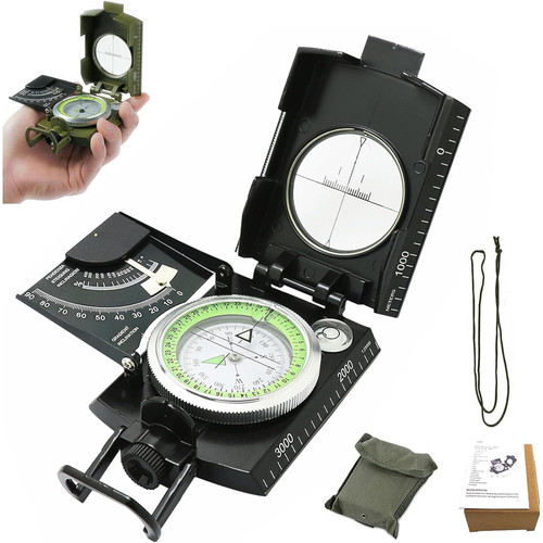 Multifunctional Aiming Navigation Luminous Compass Sighting Navigation Compass with Inclinometer Camping Survival Compass Glow in The Dark for Hiking Camping (Black)