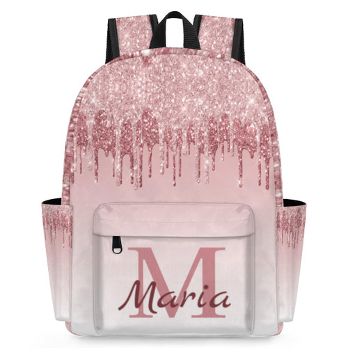 OMFUNS Pink Shiny Glitter Customized Kids Backpack for Boys Girls Personalized Preschool Toddler Backpack Kindergarten Nursery Bookbag Travel Children School Bag