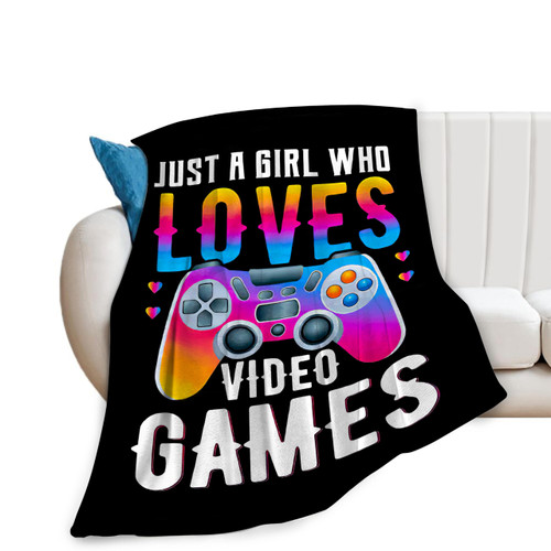Video Games Blanket for Girls Woman Just A Girl Who Loves Video Games Throw Blanket Soft Warm Fleece Flannel Girls Gamer Decor Blanket Gifts for Game Room Teens Adults Couch Sofa Bed 50"X40"