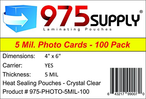975 Supply 5 Mil Photo Laminating Pouches, 4 x 6 inches, 100 Pouches
