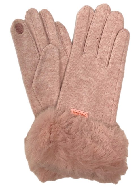 Original USA Womens Dusty Pink Faux Fur Stretch Fit Texting & Tech Touchscreen Gloves