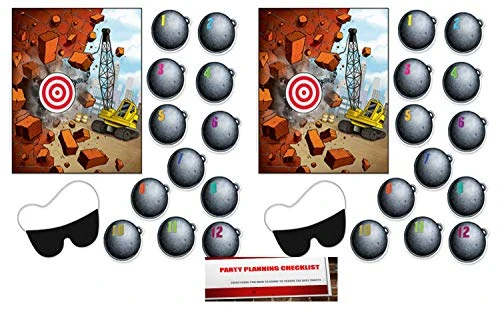 2 Pack Pin The Wrecking Ball on the Crane Construction Games (Plus Party Planning Checklist by Mikes Super Store)