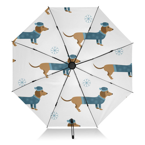 Exnundod Folding Umbrellas Christmas Dachshund Cute, Inverted Umbrella Snowflakes Compact Windproof Umbrellas for Rain Sun Travel Automatic Reverse Umbrellas for Women Men