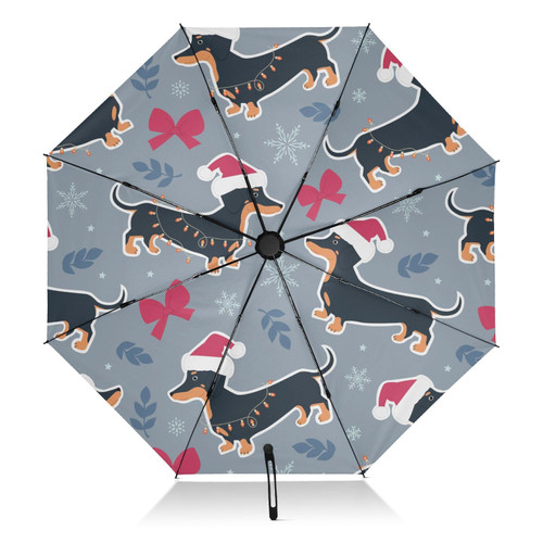 Exnundod Folding Umbrellas Dachshund in Santa's Hat, Inverted Umbrella Compact Windproof Umbrellas for Rain Sun Travel Automatic Reverse Umbrellas for Women Men