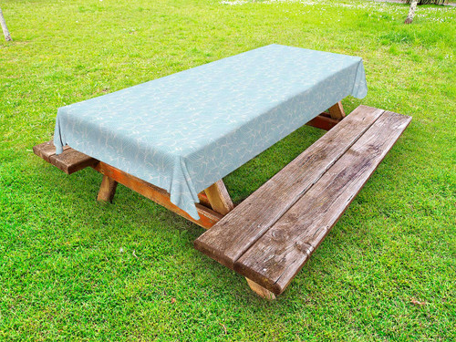 Ambesonne Abstract Outdoor Tablecloth, Ocean Inspired Hand Drawn Wave Pattern Lines and Swirls Soft Toned Palette, Decorative Washable Picnic Table Cloth, 58" X 84", Pale Blue White