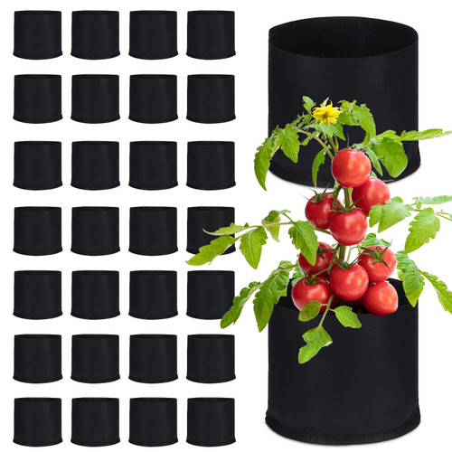 Zubebe 30 Pcs Plant Grow Bags Thickened Nonwoven Fabric Plant Pots Heavy Duty Aeration Plant Growing Bags for Garden Planting Nursery Flowers Fruits Vegetables Container, Black (5 Gallon)