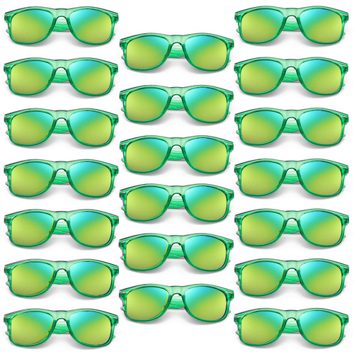 Pibupibu 20 Pack Green Sunglasses Bulk, 80s Retro Neon Colors Mirror Sunglasses Party Favors Set