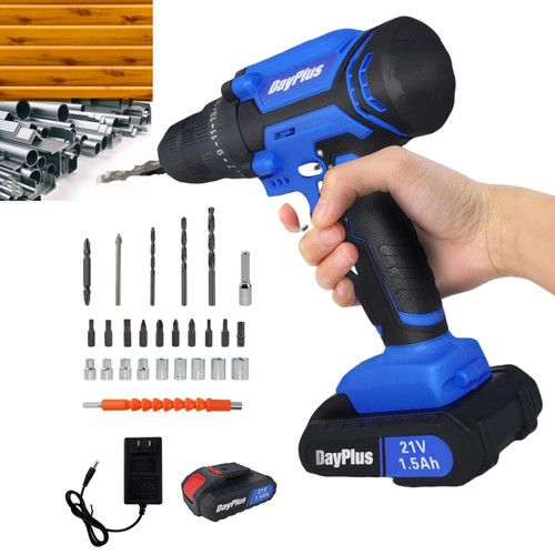 21V Cordless Combi Drill Driver and Screwdriver Set, Electric Hammer Drill Wall Drilling Tool Kit Set with 21v Batteries/ 0-400/0-1500 rpm Variable Speed/25+1 Torque Setting/45N.m Torque