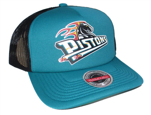 Mitchell & Ness Detroit Pistons Jersey Hook Trucker Mesh Snapback Adjustable Hat Cap - Teal Mitchell & Ness Detroit Pistons Jersey Hook Trucker Mesh Snapback Adjustable Hat Cap - Teal