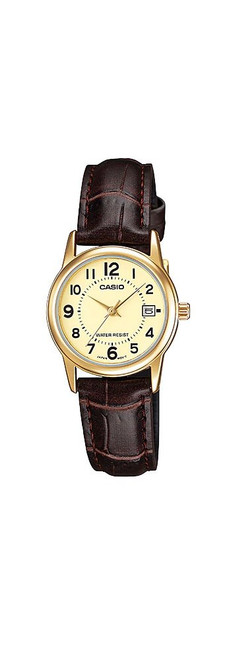 Casio LTP-V002GL-9B Women's Gold Tone Leather Band Easy Reader Dial Date Watch