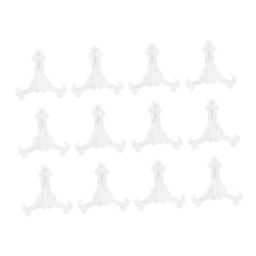 Zerodeko 12pcs Clear Plastic Stand Easel Stand Ornament Display Stand Triangular Display Shelf Picture Stands for Display Mini Bookshelf Plastic Display Racks Plate Easel Board Photo