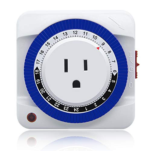 24 Hour Plug-in Electric Mechanical Outlet Timer 3 Prong Grounded, CF GROW 48 ON/OFF Programs Timer Light Switch for Indoor Appliance and Lights  (1)