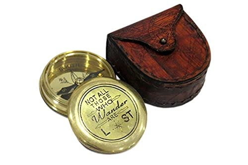 NauticalMart Solid Brass Compass Not All Those Who Wander are Lost with Case NauticalMart Solid Brass Compass Not All Those Who Wander are Lost with Case